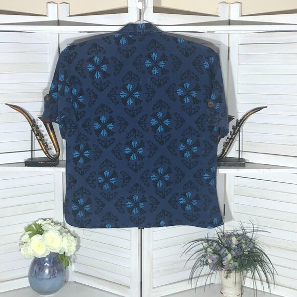 Vintage Boho Shirt Floral Paisley Blue Cotton Size Large - Picture 2 of 8